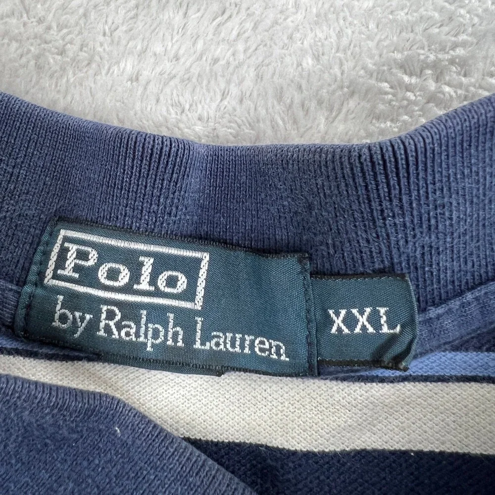 Polo Ralph Lauren Striped Pique Polo Shirt Mens 2XL Blue Short Sleeve Preppy